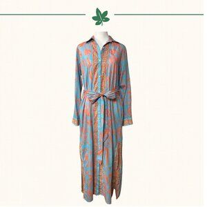 Bella Tu Blue & Orange Printed Cotton Maxi Dress | Size S